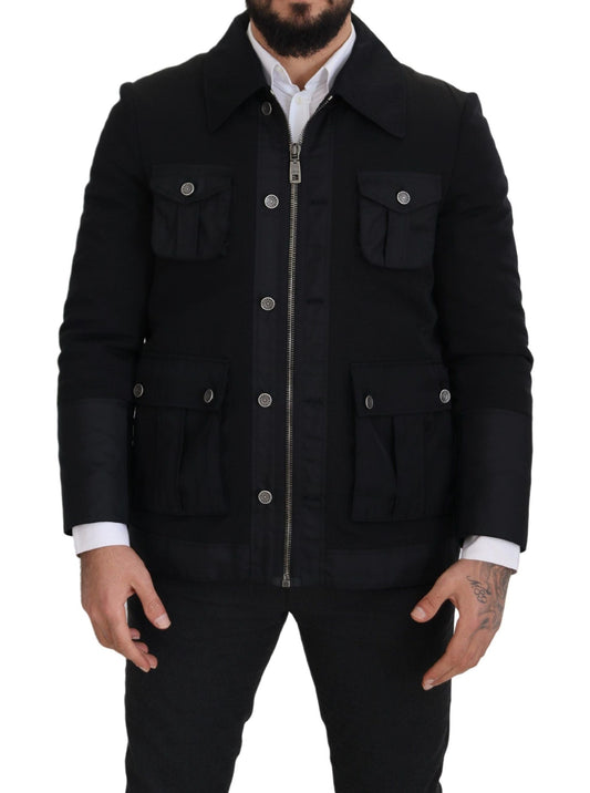 Dolce & Gabbana Black Wool Collared Full Zip Men's Jacket