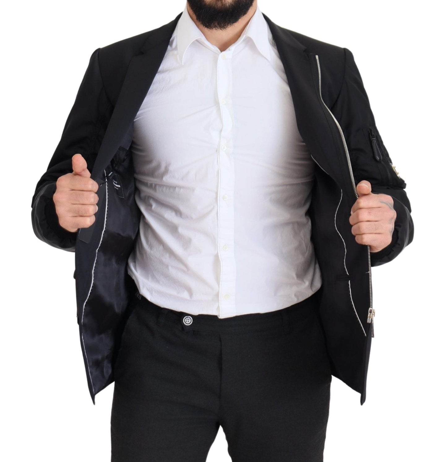 Dolce & Gabbana Black Wool Full Zip Long Sleeves Men's Jacket