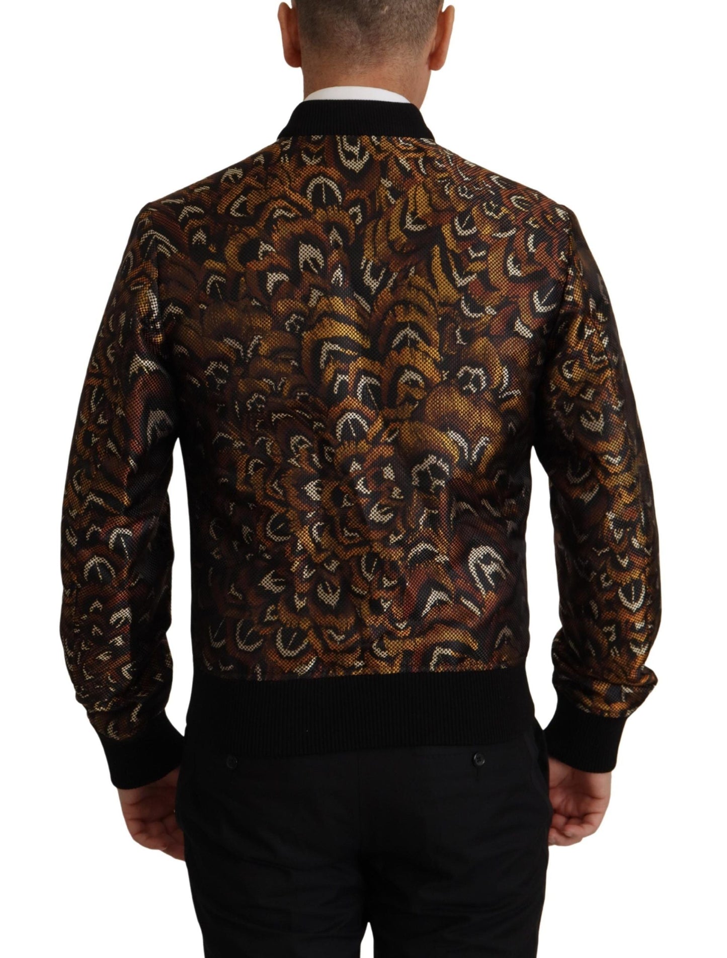 Dolce & Gabbana Brown Feather Full Zip Blouson Men's Jacket