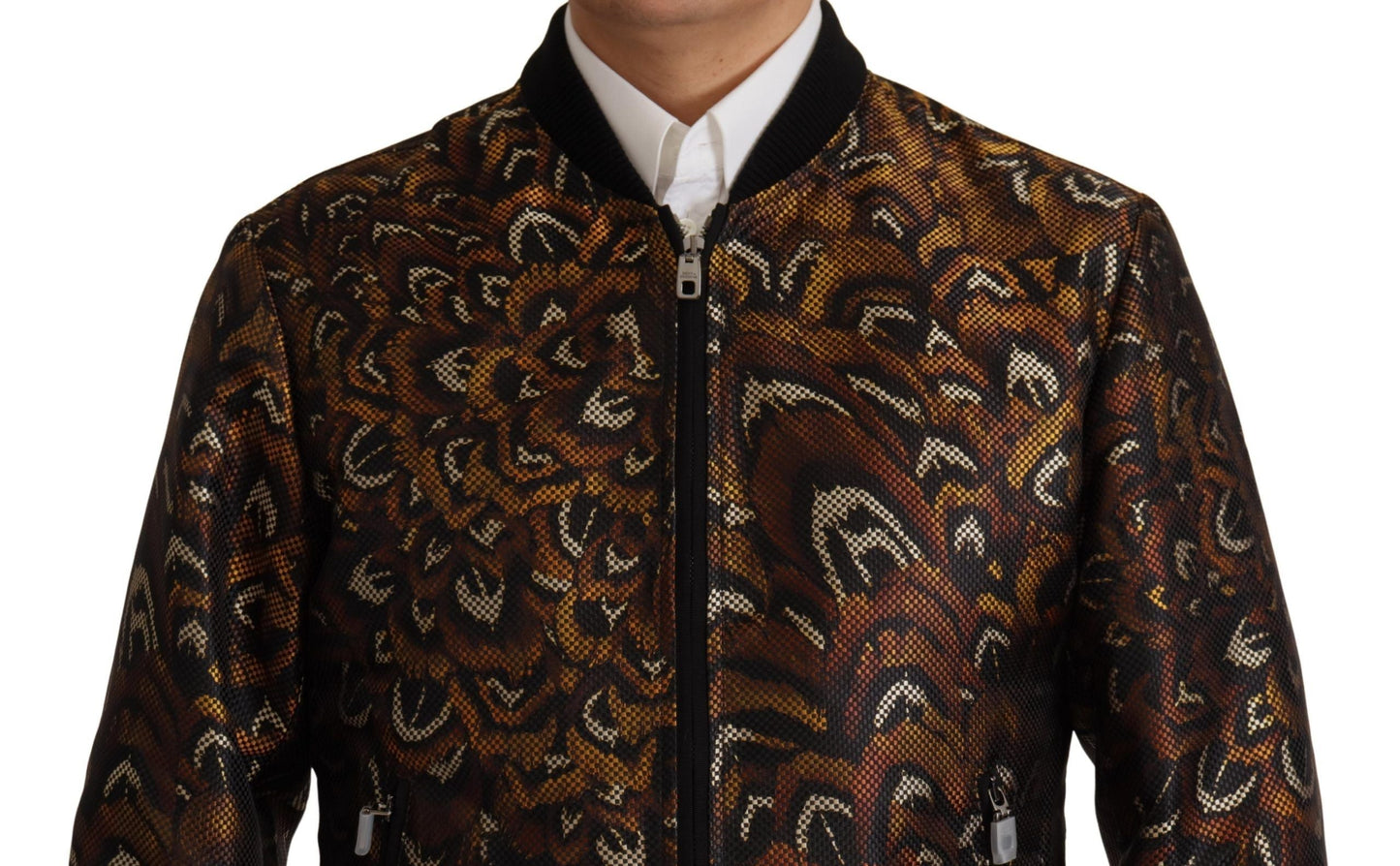 Dolce & Gabbana Brown Feather Full Zip Blouson Men's Jacket
