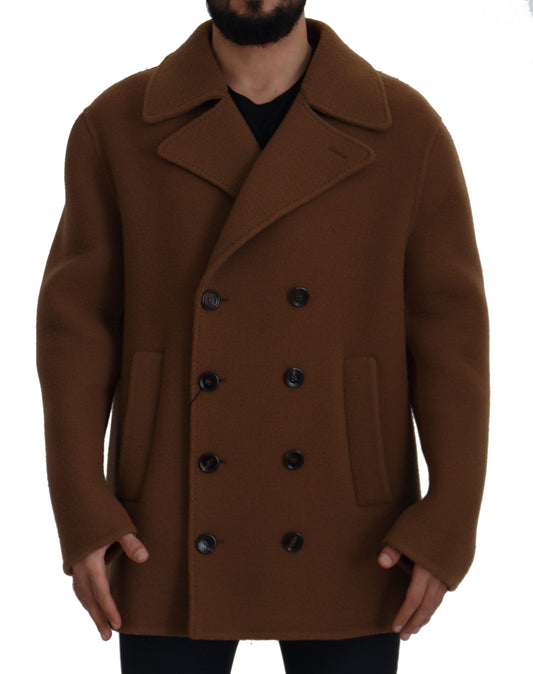 Dolce & Gabbana Brown Nylon Double Breasted Coat Men's Jacket