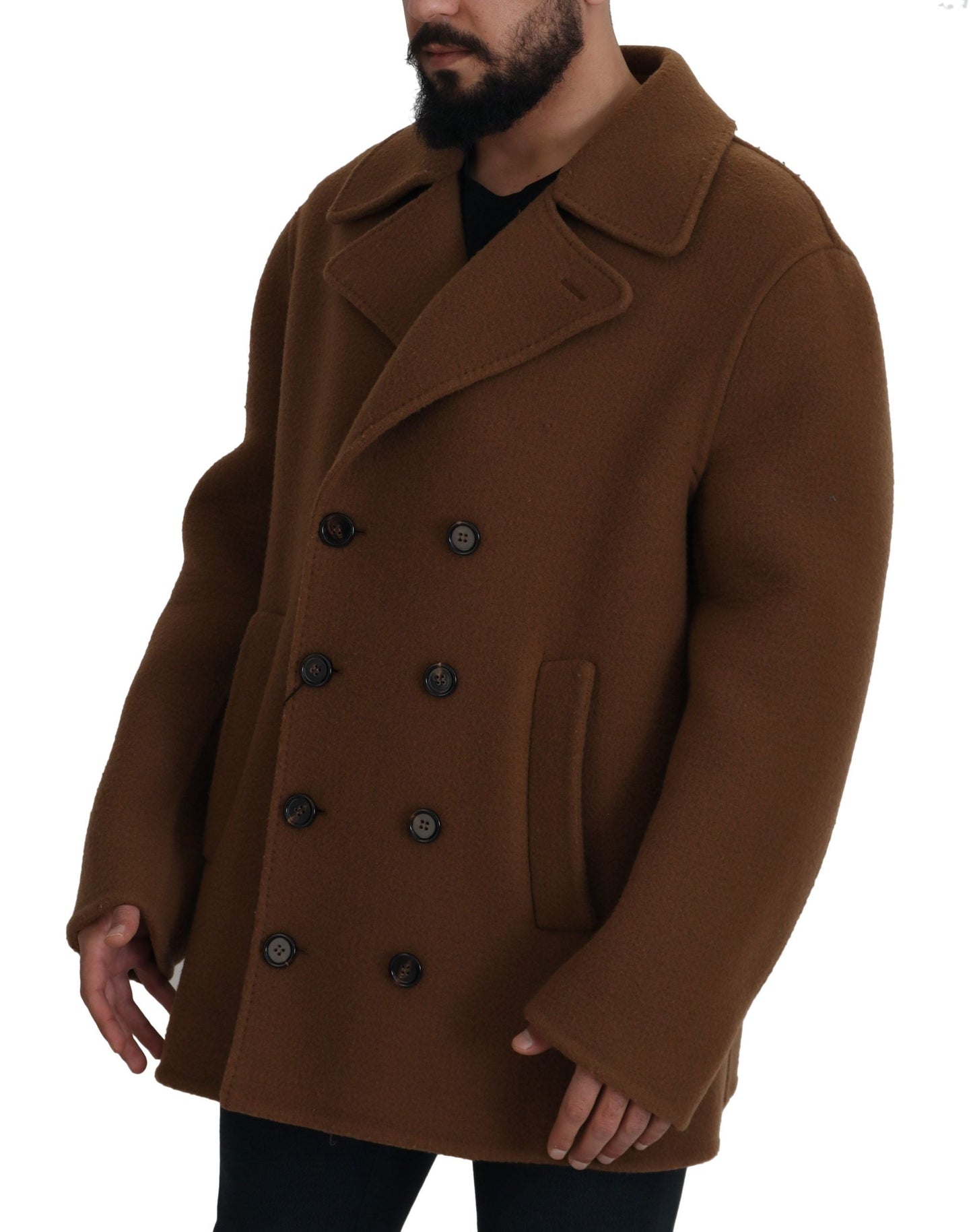 Dolce & Gabbana Brown Nylon Double Breasted Coat Men's Jacket