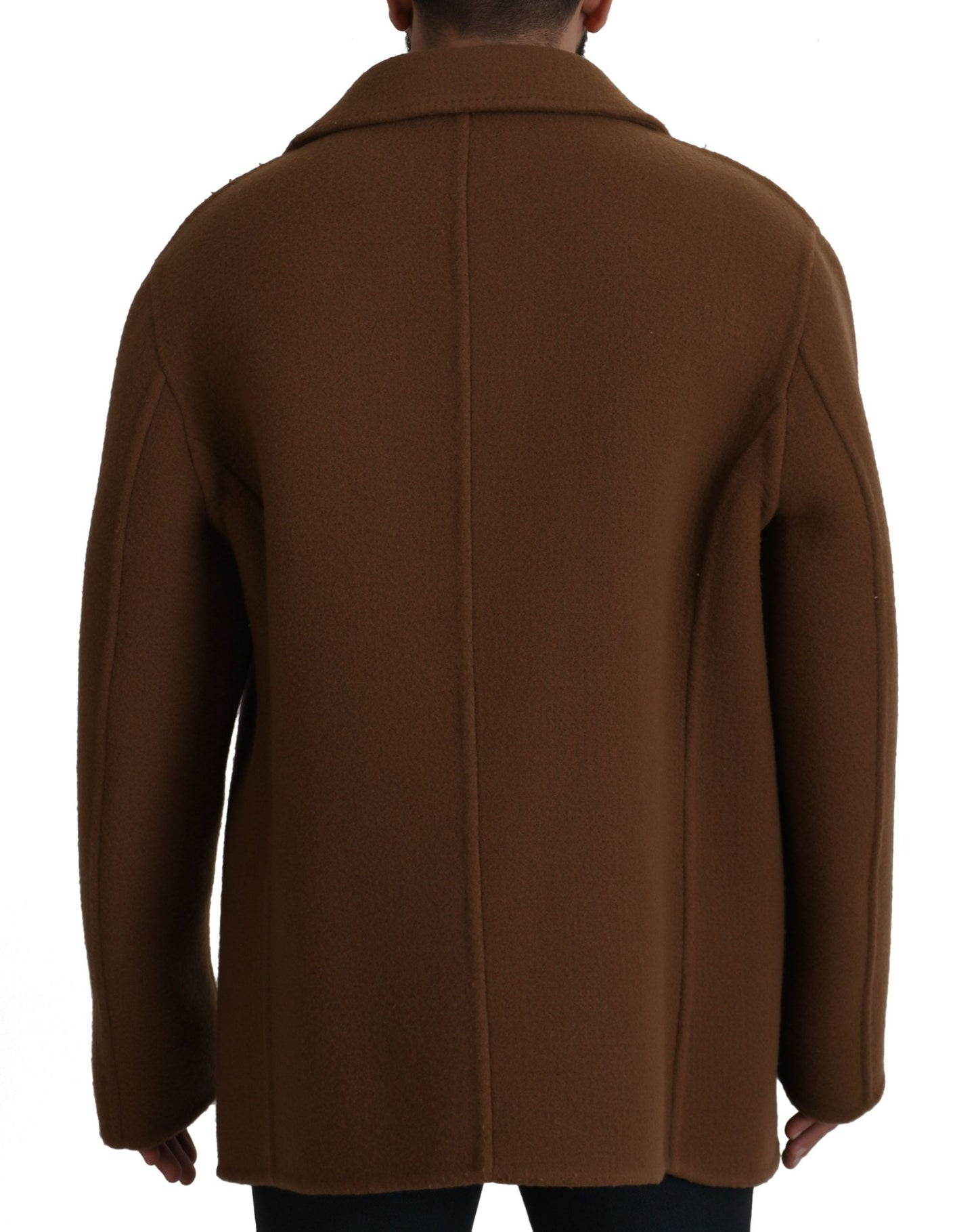 Dolce & Gabbana Brown Nylon Double Breasted Coat Men's Jacket