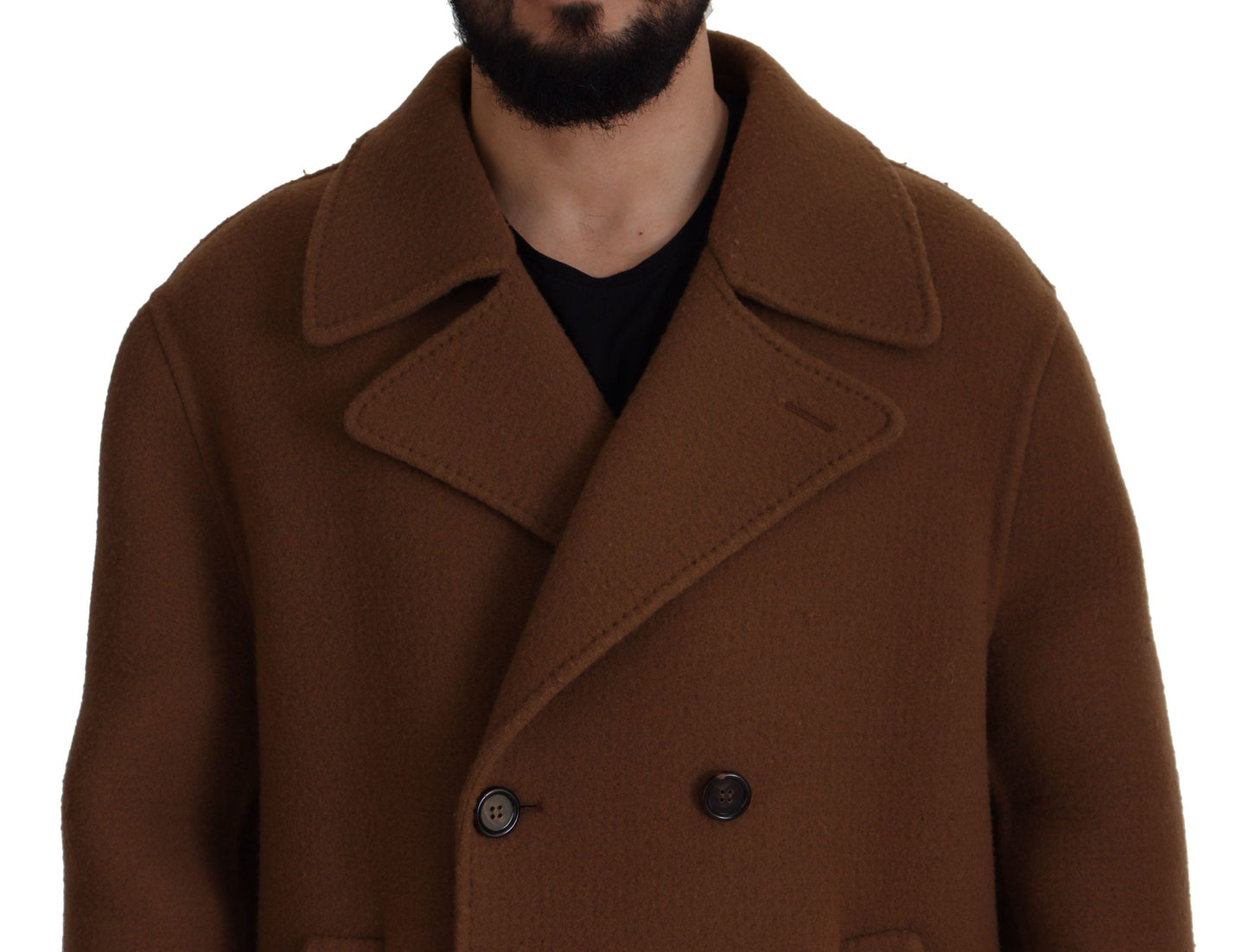 Dolce & Gabbana Brown Nylon Double Breasted Coat Men's Jacket