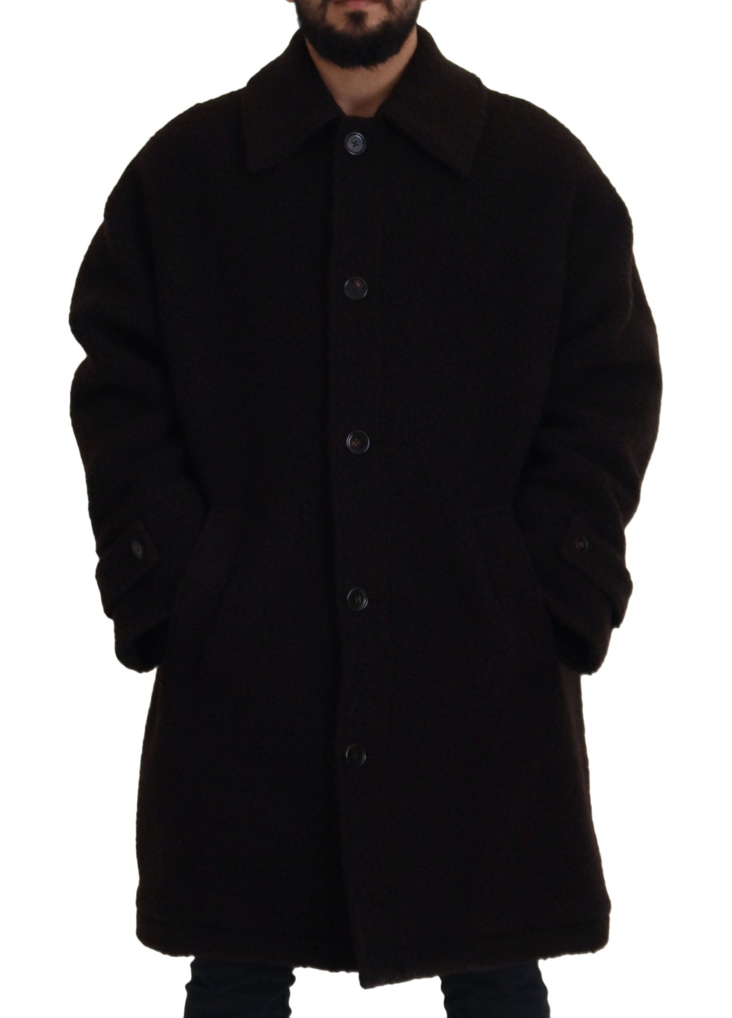Dolce & Gabbana Black Alpaca Button Down Trench Coat Men's Jacket