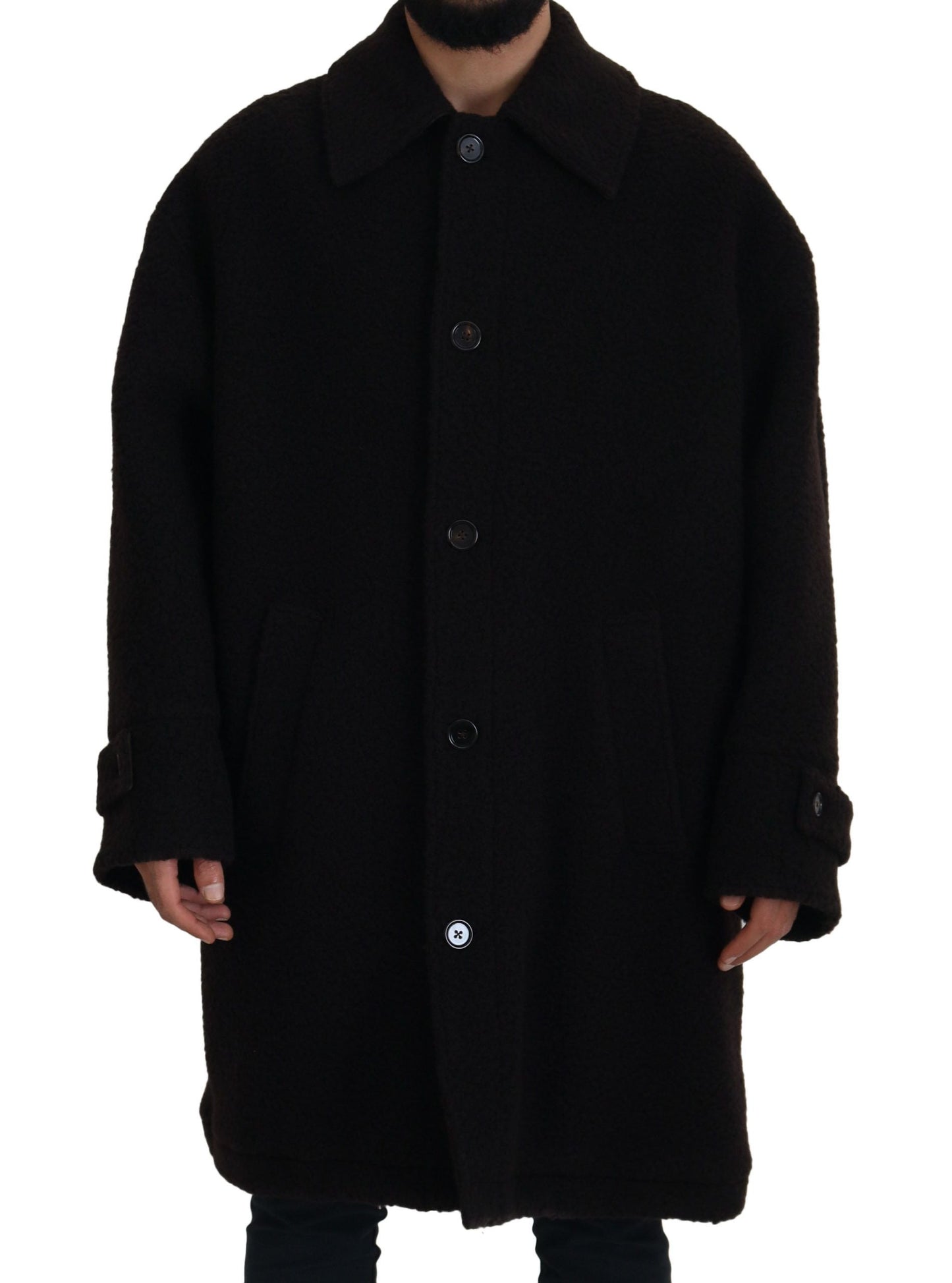 Dolce & Gabbana Black Alpaca Button Down Trench Coat Men's Jacket