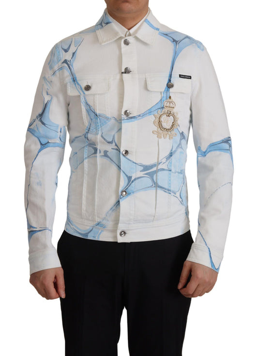 Dolce & Gabbana White Cotton Logo Embroidery Denim Men's Jacket