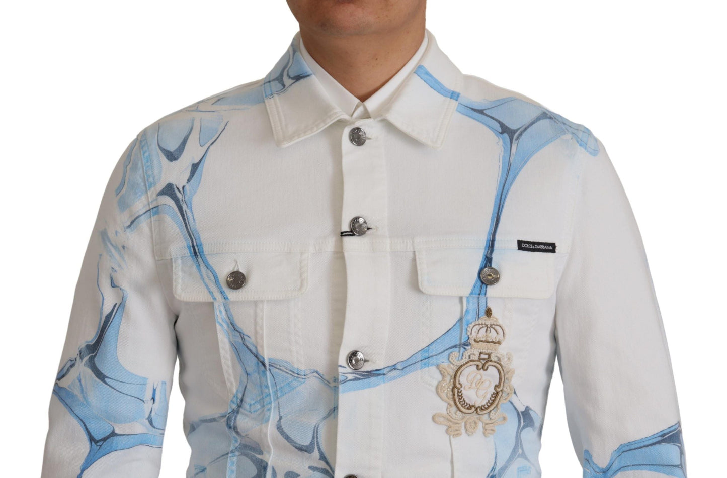 Dolce & Gabbana White Cotton Logo Embroidery Denim Men's Jacket