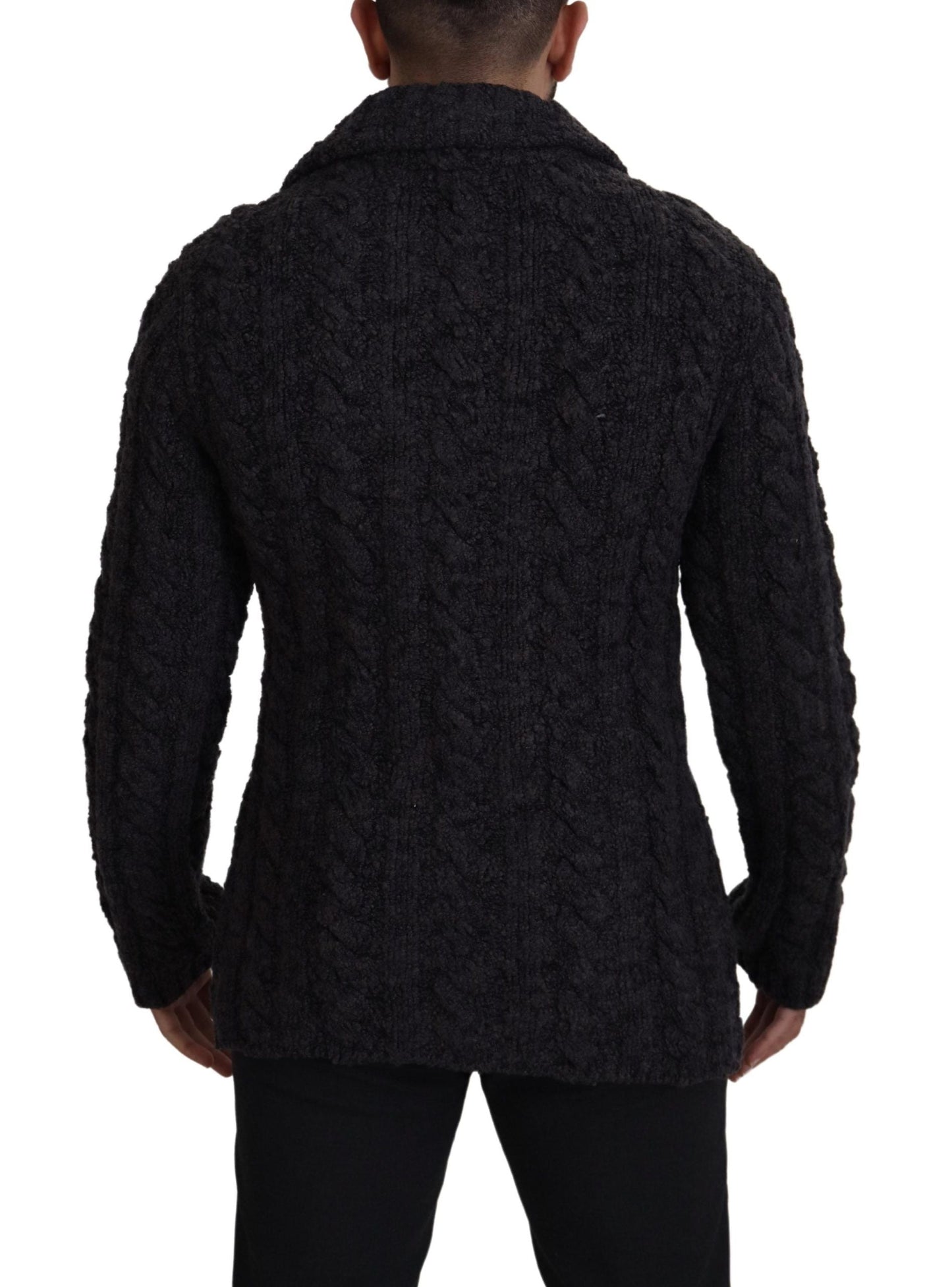 Dolce & Gabbana Black Wool Knit Double Breasted Coat Men's Jacket