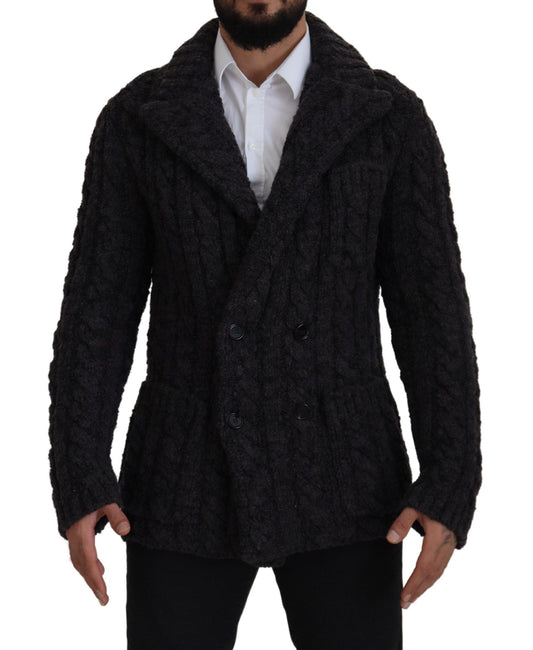Dolce & Gabbana Black Wool Knit Double Breasted Coat Men's Jacket