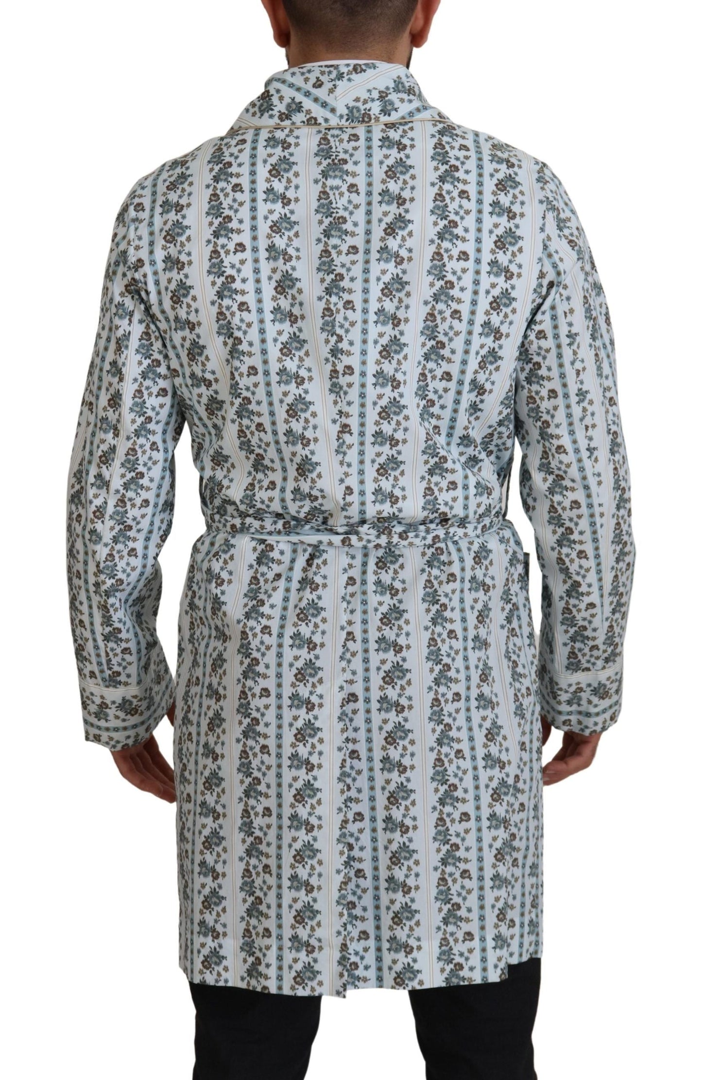 Dolce & Gabbana Blue Floral Cotton Robe Coat Men's Jacket