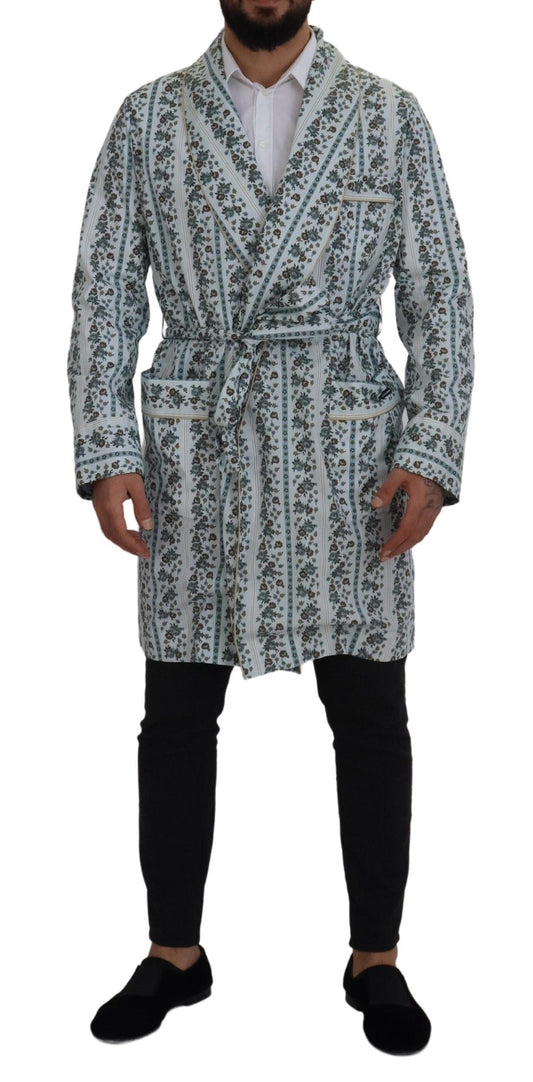 Dolce & Gabbana Blue Floral Cotton Robe Coat Men's Jacket