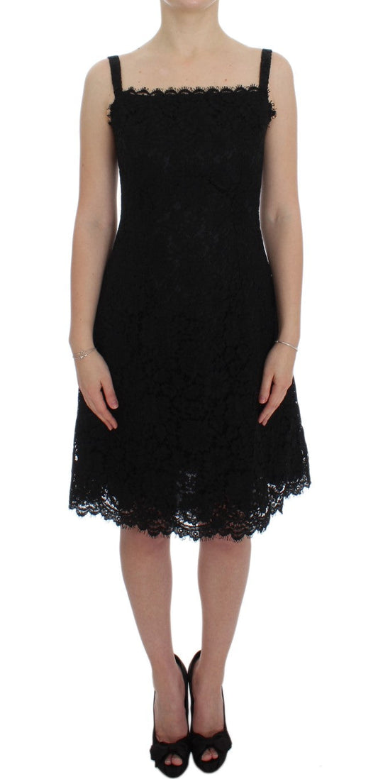 Dolce & Gabbana Black Floral Lace Shift Knee Length Women's Dress