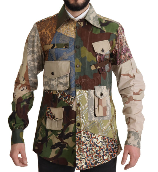 Dolce & Gabbana Multicolor Button Down Patchwork Men's Shirt