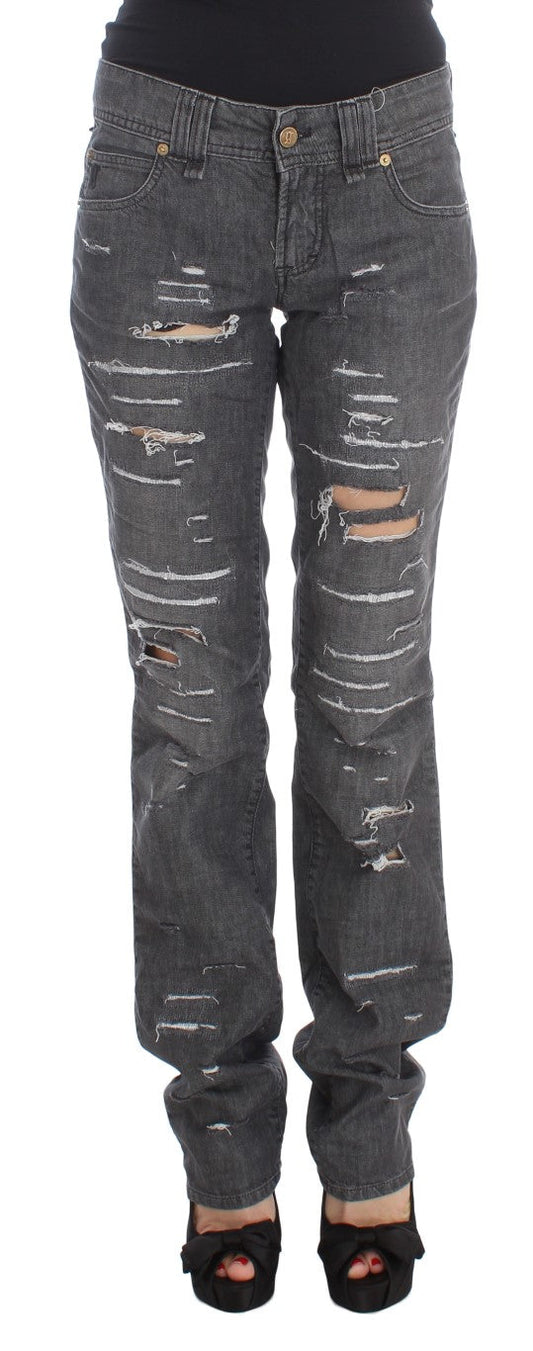 John Galliano Gray Wash Cotton Torn Straight Fit Women's Jeans