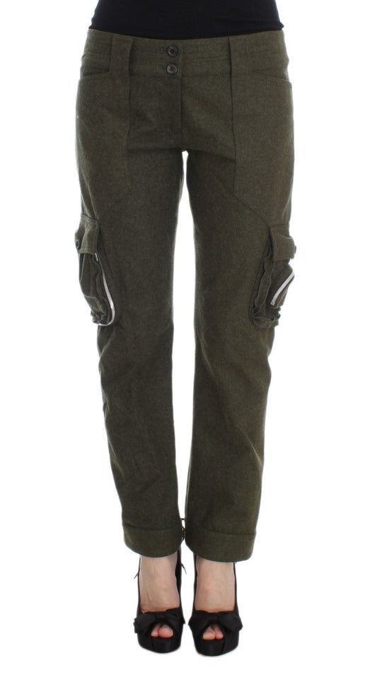Ermanno Scervino Green Wool Blend Loose Fit Cargo Women's Pants