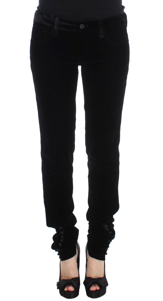 Ermanno Scervino Black Viscose Blend Velvet Slim Fit Women's Pants