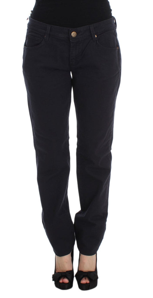 Ermanno Scervino Blue Cotton Blend Casual Fit Women's Pants
