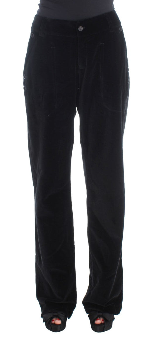 Ermanno Scervino Black Velvet Cotton Straight Legs Women's Pants