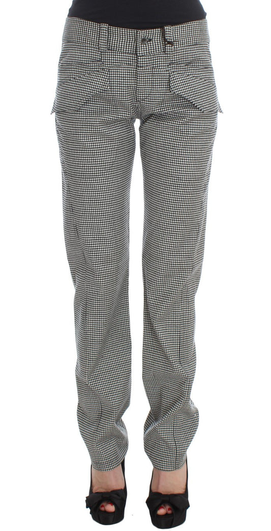 Ermanno Scervino Black White Checkered Cotton Casual Women's Pants