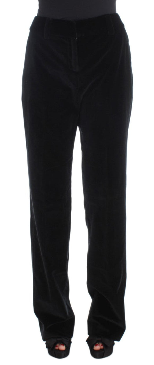 Ermanno Scervino Black Velvet Cotton Straight Legs Women's Pants