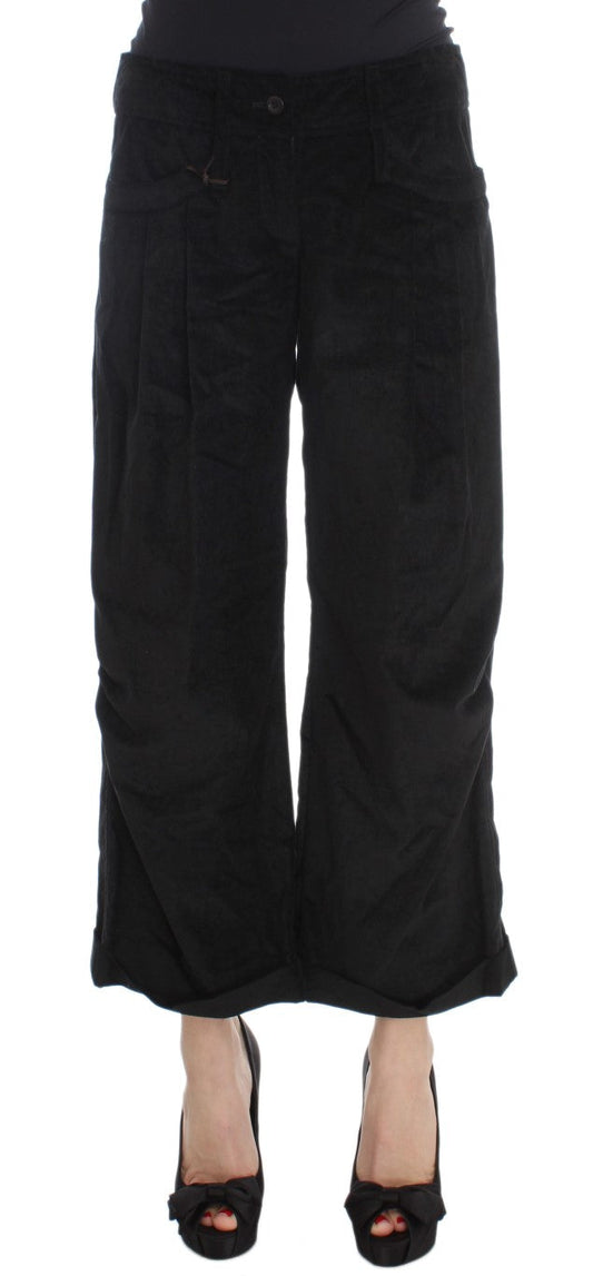Ermanno Scervino Black Velvet Cotton Capri Bootcut Women's Pants