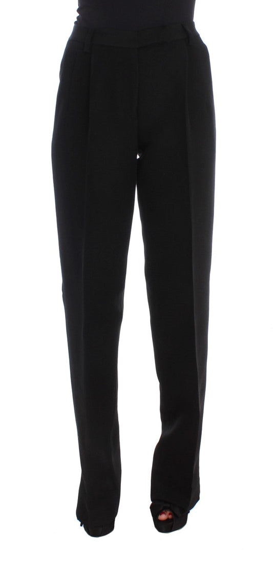 Ermanno Scervino Black Striped Cotton Blend Wide Legs Women's Pants