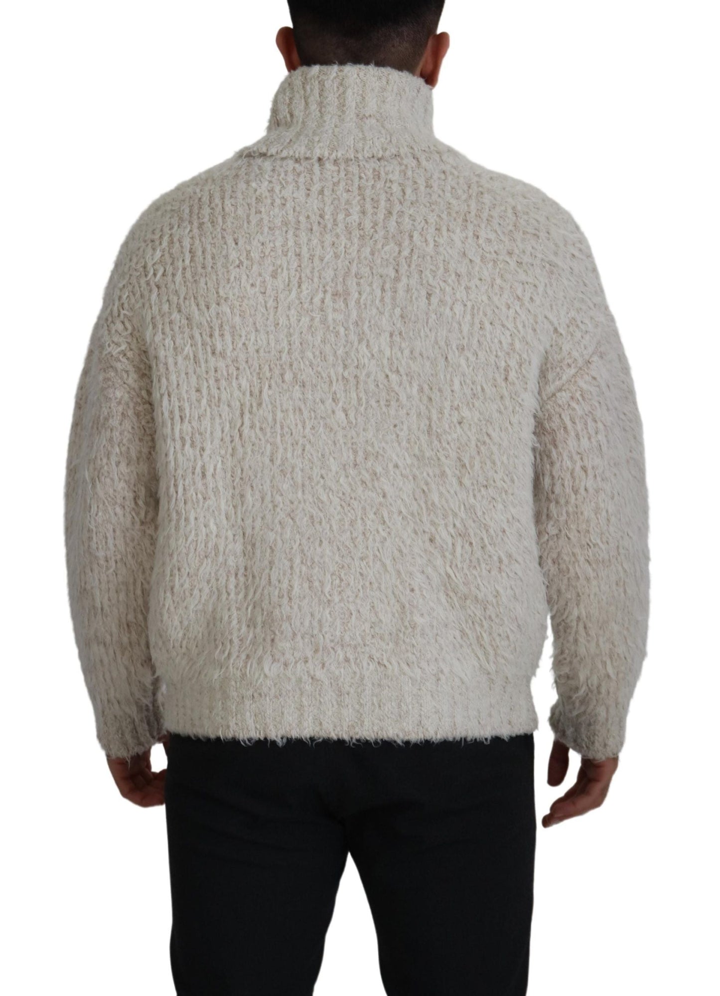 Dolce & Gabbana Cream Wool Knit Turtleneck Pullover Men's Sweater