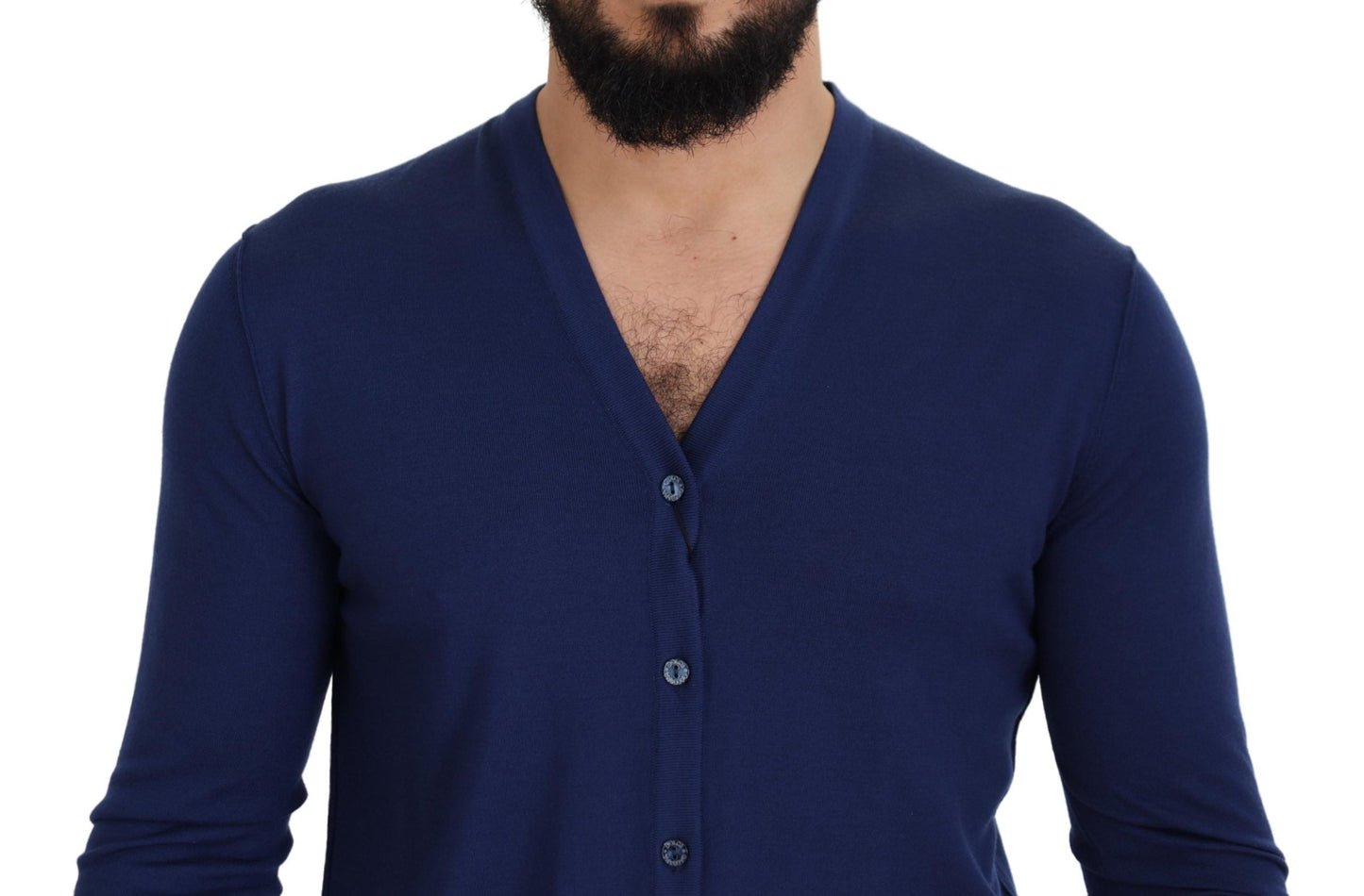 Dolce & Gabbana Blue Wool V-neck Button Down Cardigan Men's Sweater