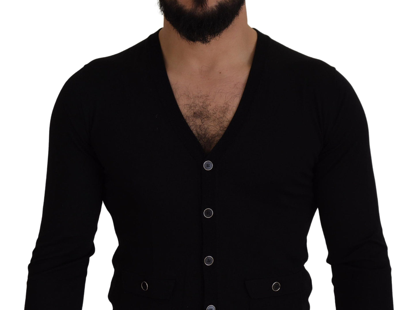 Dolce & Gabbana Black Wool Button Down Cardigan Men's Sweater