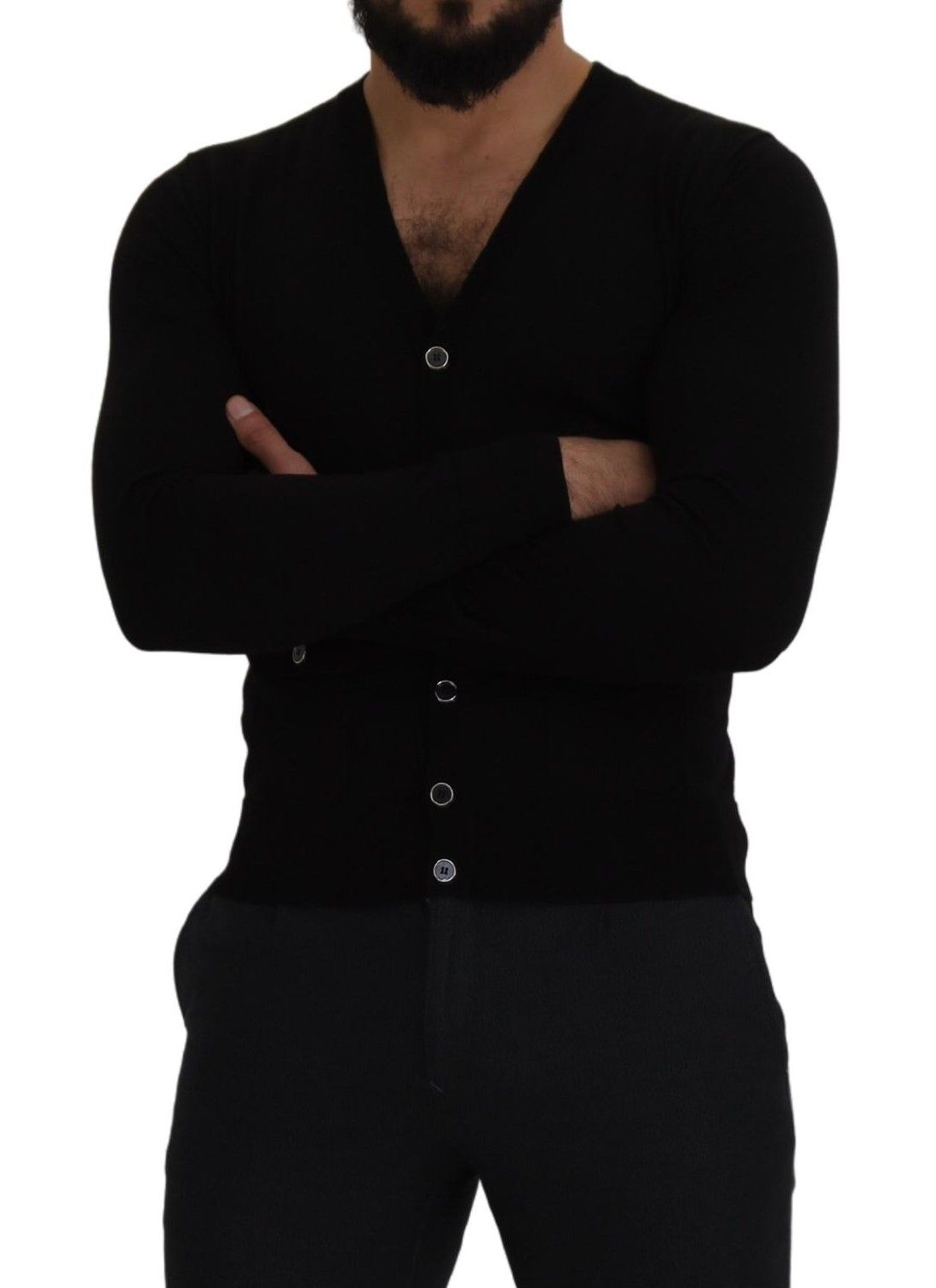 Dolce & Gabbana Black Wool Button Down Cardigan Men's Sweater