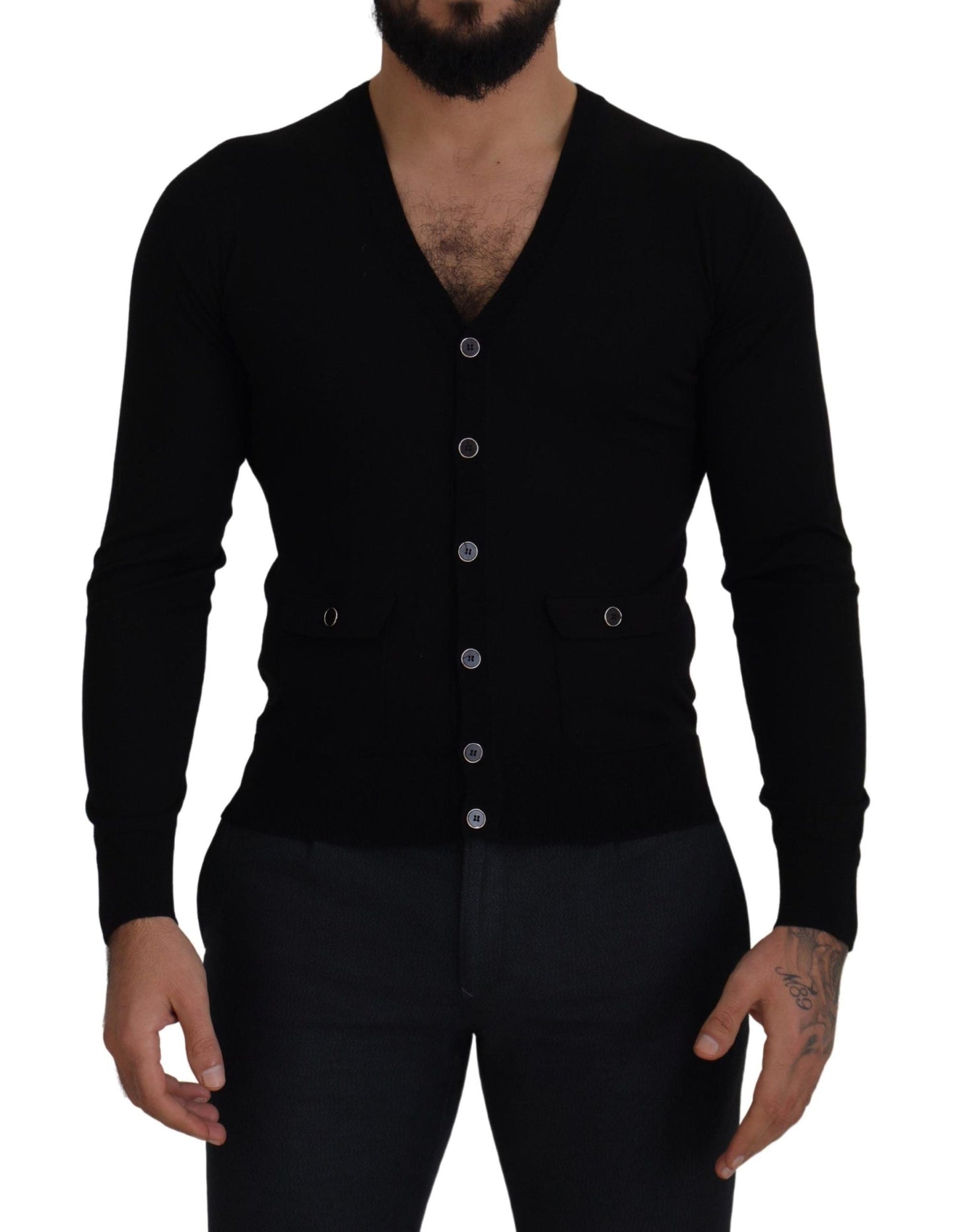 Dolce & Gabbana Black Wool Button Down Cardigan Men's Sweater
