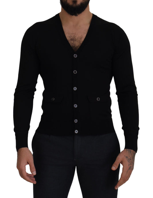 Dolce & Gabbana Black Wool Button Down Cardigan Men's Sweater