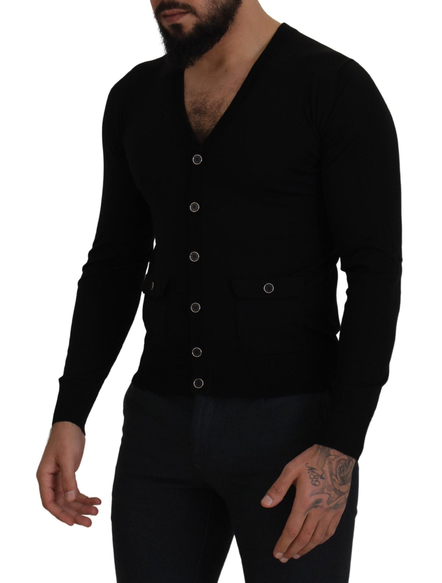 Dolce & Gabbana Black Wool Button Down Cardigan Men's Sweater