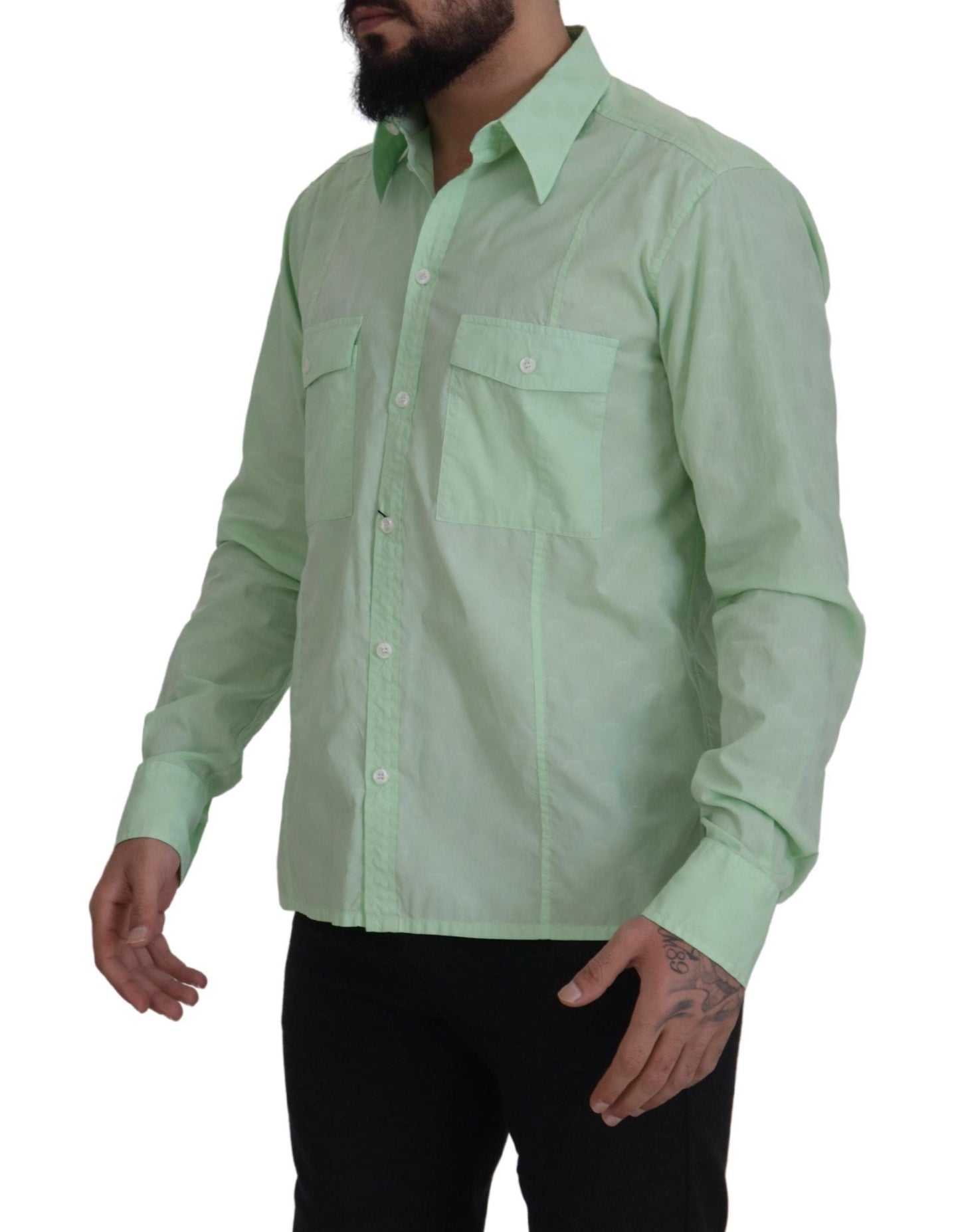 Dolce & Gabbana Mint Green Long Sleeves Button Down Men's Shirt
