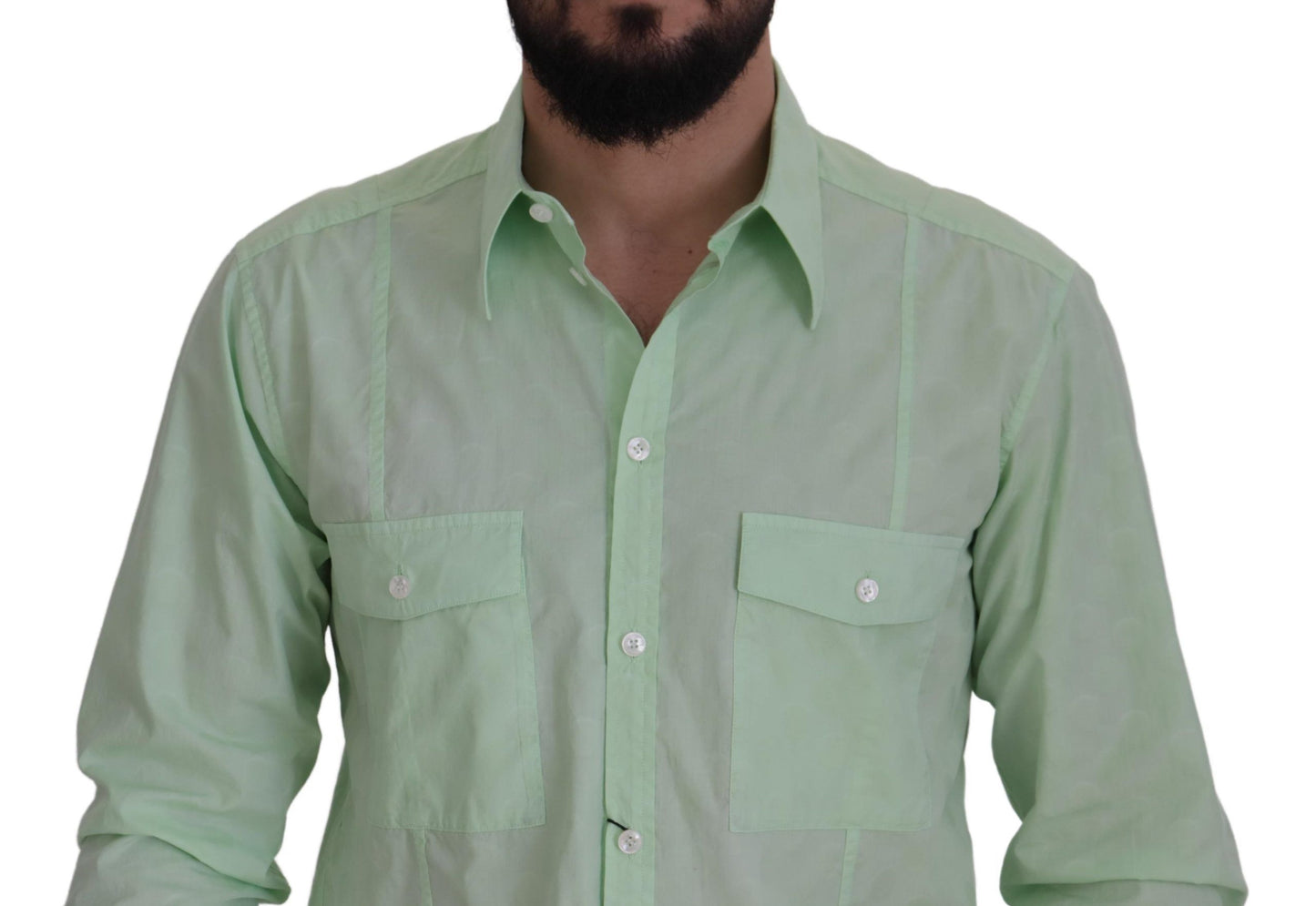 Dolce & Gabbana Mint Green Long Sleeves Button Down Men's Shirt