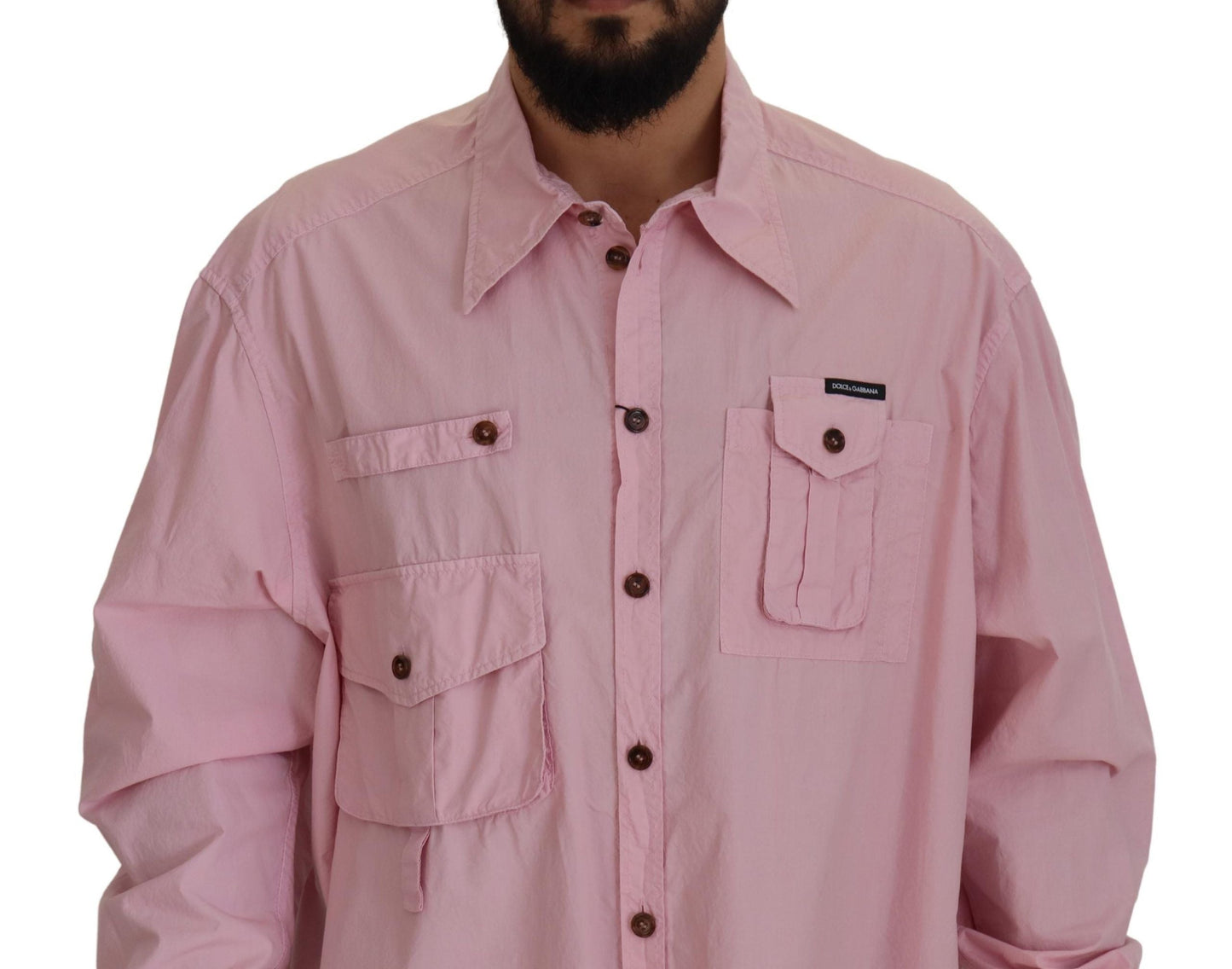 Dolce & Gabbana Pink Casual Button Down Long Sleeves Men's Shirt