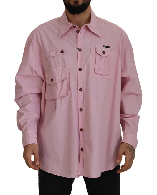 Dolce & Gabbana Pink Casual Button Down Long Sleeves Men's Shirt