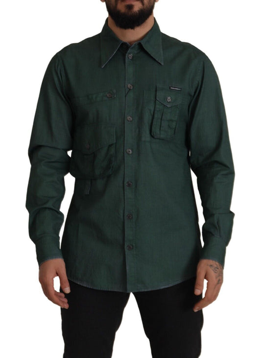 Dolce & Gabbana Dark Green Button Down Long Sleeves Men's Shirt