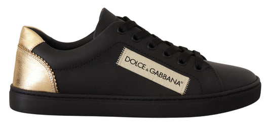 Dolce & Gabbana Black Gold Leather Low Top Sneakers Womens Shoes (Pre-Owned)