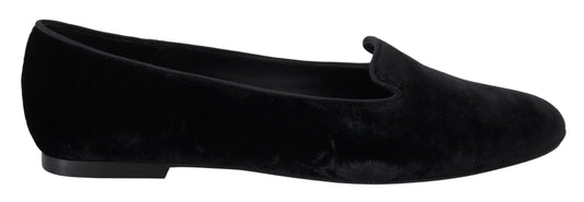 Dolce & Gabbana Black Velvet Slip Ons Loafers Flats Women's Shoes