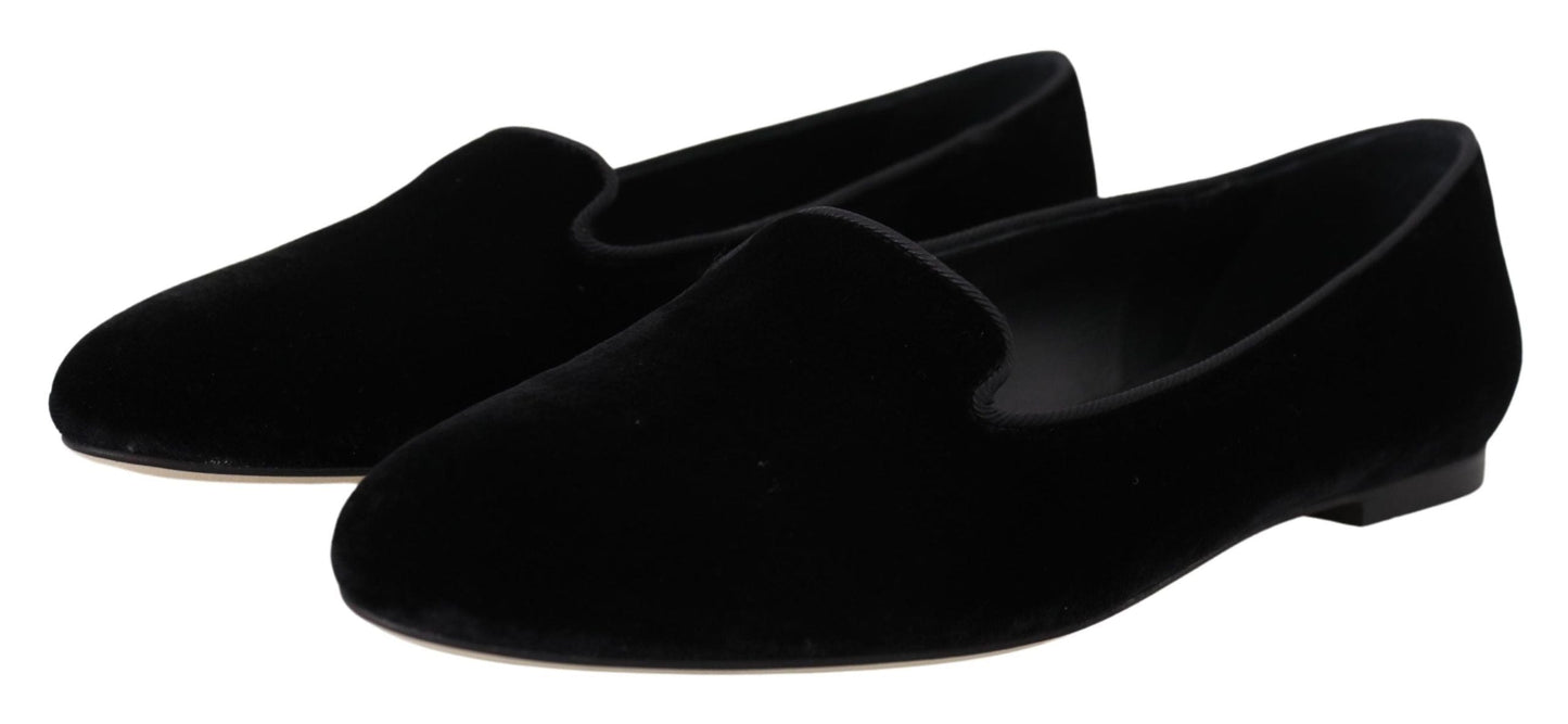 Dolce & Gabbana Black Velvet Slip Ons Loafers Flats Women's Shoes