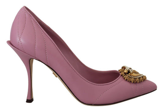 Dolce & Gabbana Pink Leather Heart DEVOTION Heels Pumps Women's Shoes