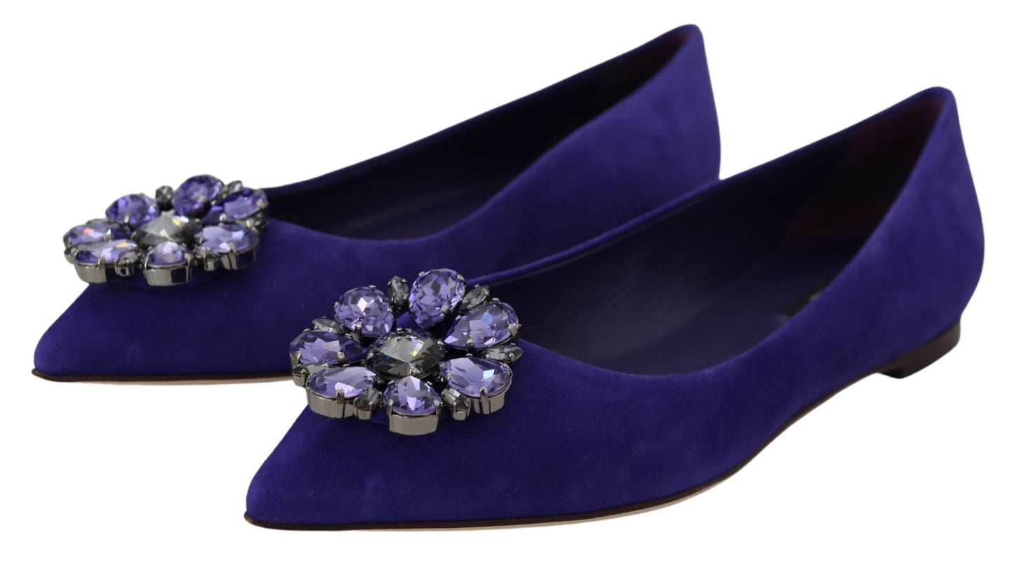 Dolce & Gabbana Purple Suede Crystals Loafers Flats Women's Shoes