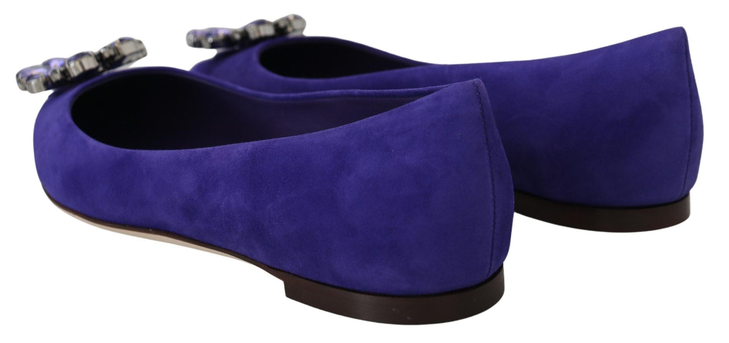 Dolce & Gabbana Purple Suede Crystals Loafers Flats Women's Shoes