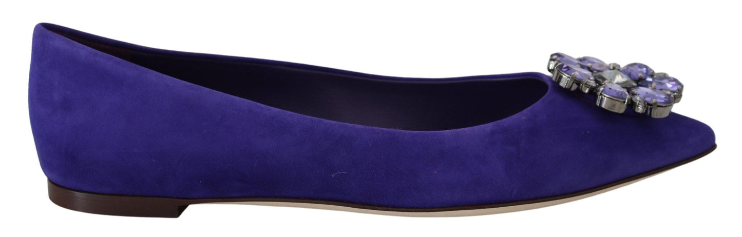 Dolce & Gabbana Purple Suede Crystals Loafers Flats Women's Shoes