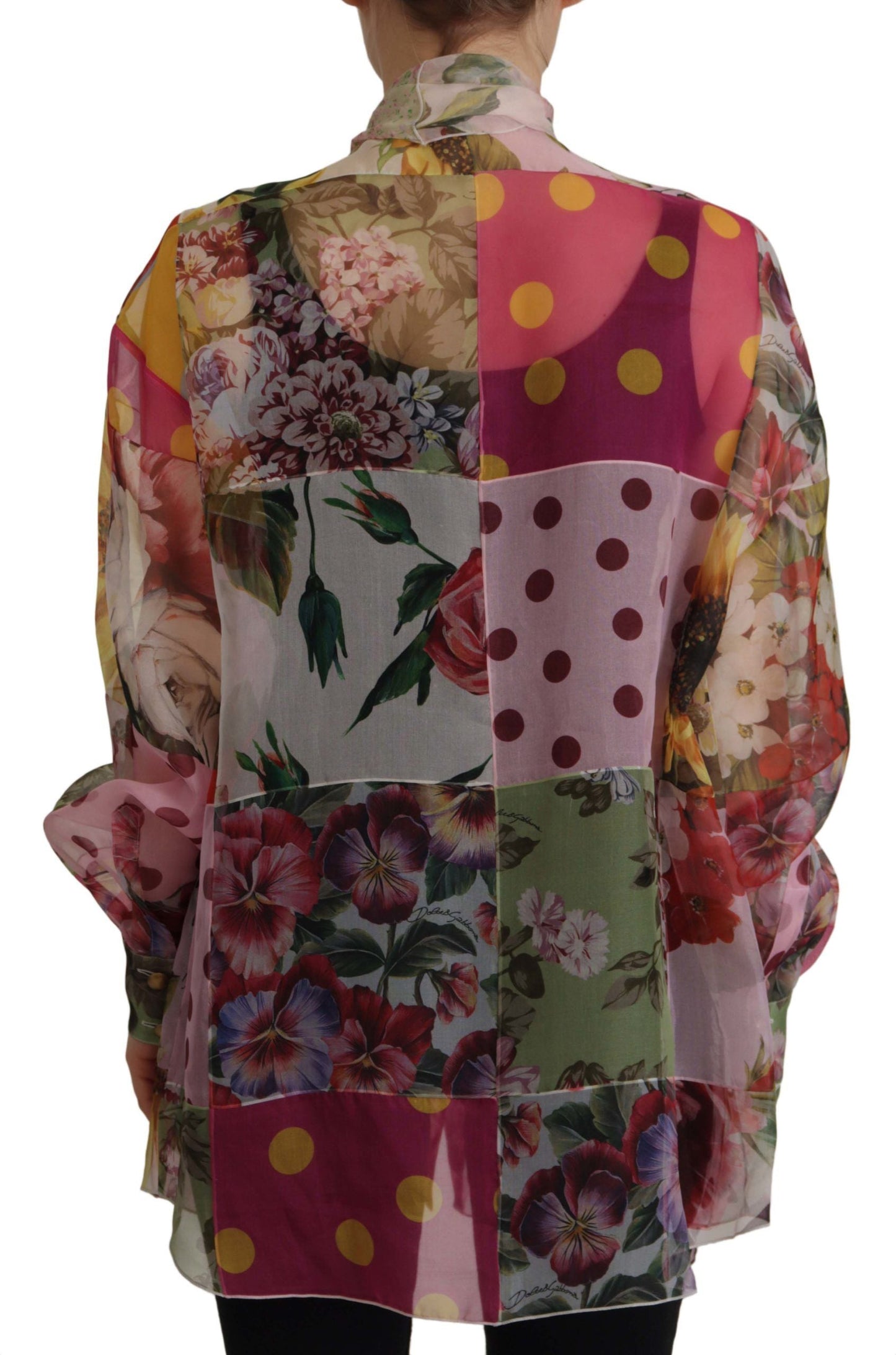 Dolce & Gabbana Multicolor Ascot Collar Patchwork Blouse Women's Top