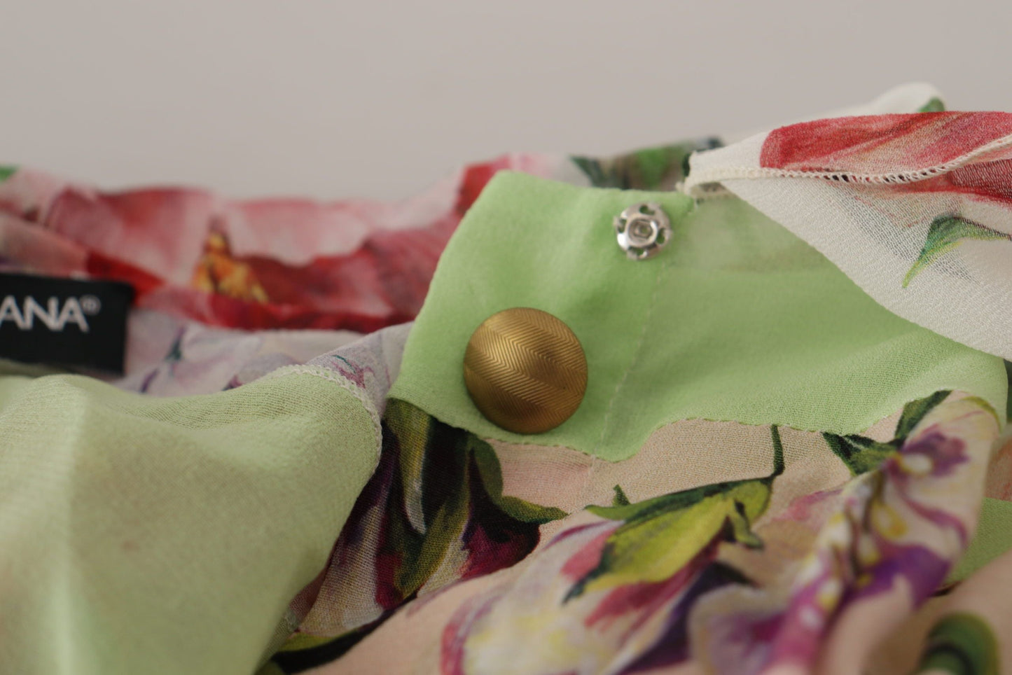 Dolce & Gabbana Multicolor  Floral Patchwork Design Ascot Collar Top Women's Blouse