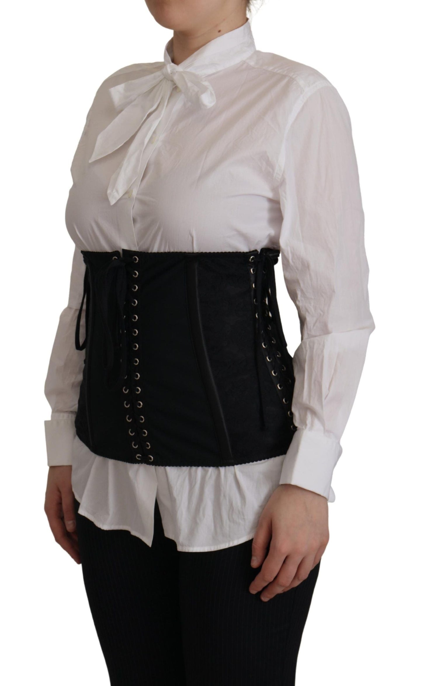 Dolce & Gabbana Black Corset Belt Stretch Waist Strap Women's Top