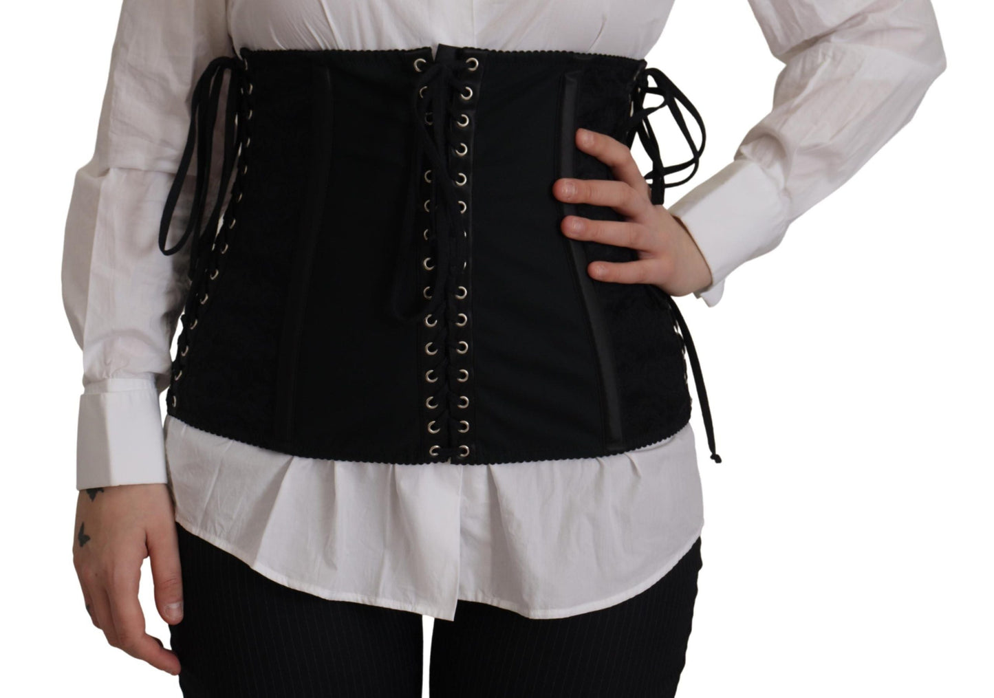 Dolce & Gabbana Black Corset Belt Stretch Waist Strap Women's Top